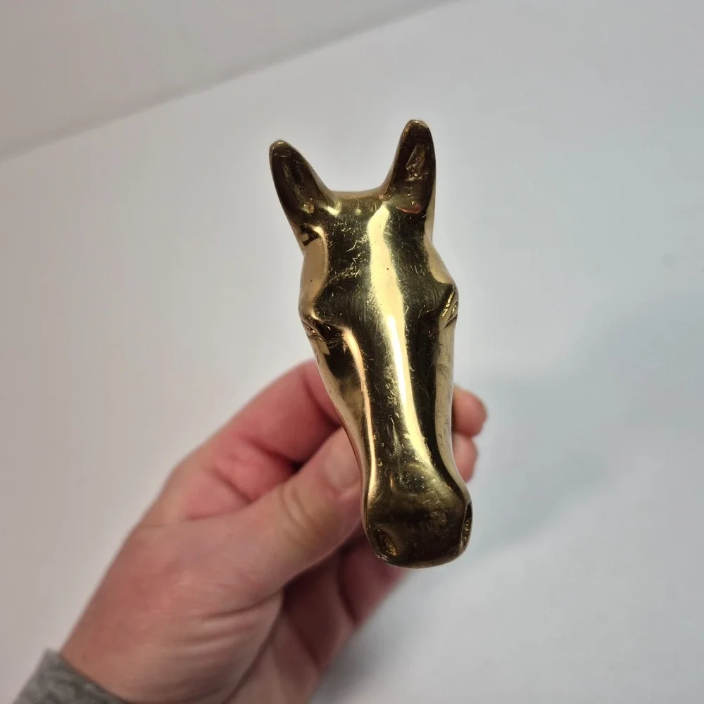 Vintage Brass Horse Head Wall Farmhouse Barn Equestrian Leash Coat Hanger 3D